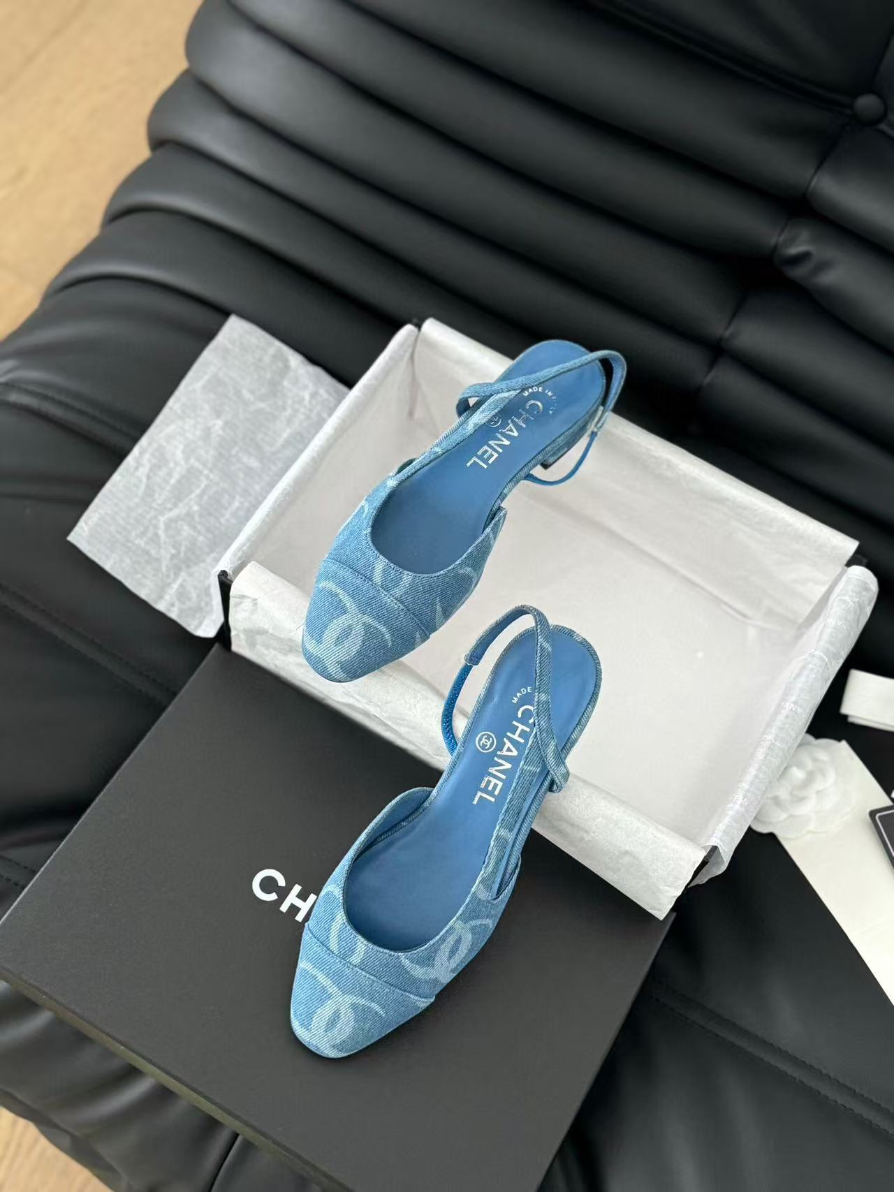 CC FLAT SLINGBACK IN LIGHT BLUE DENIM - 35
