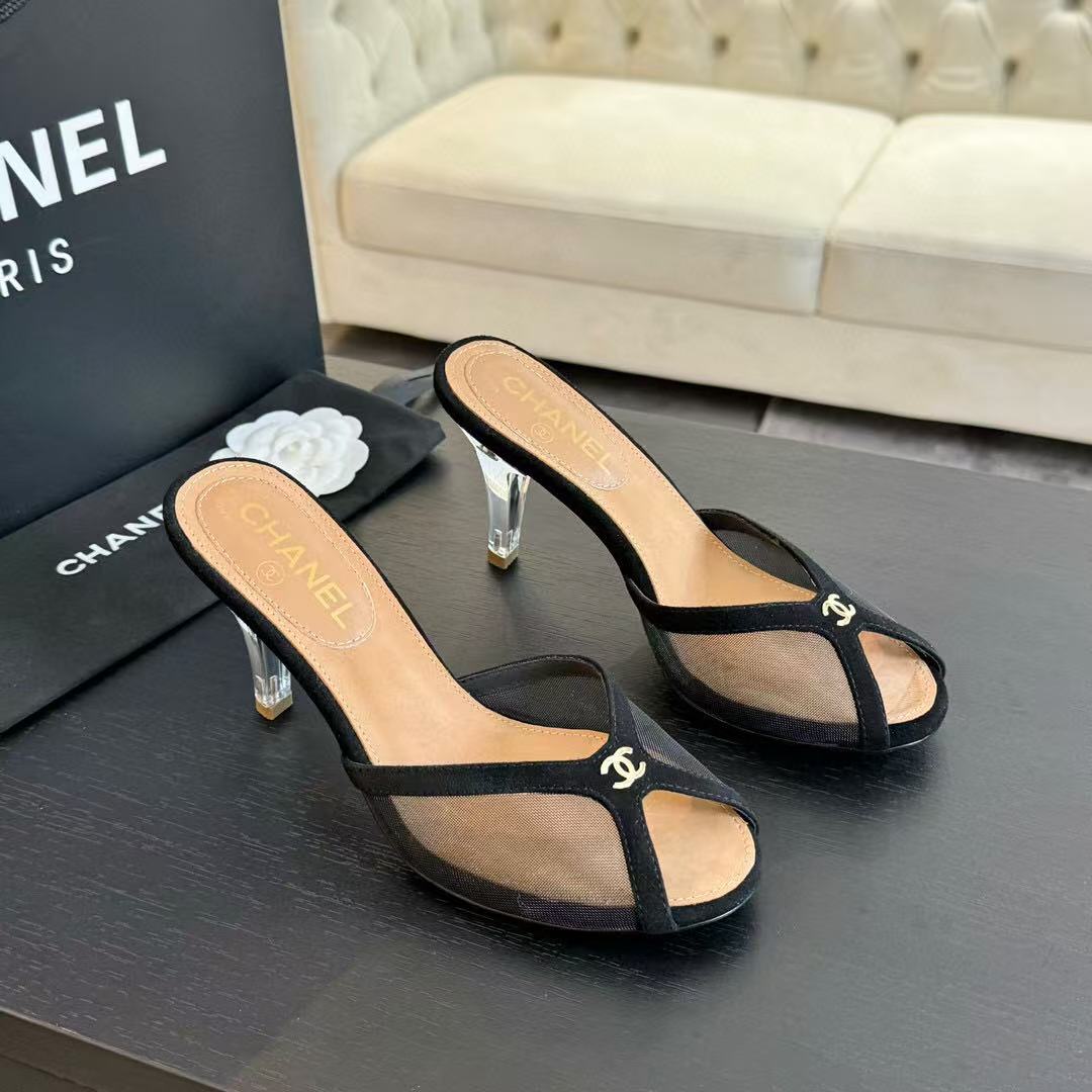 CC TRANSPARENT HIGH HEELS IN BLACK MESH - 39