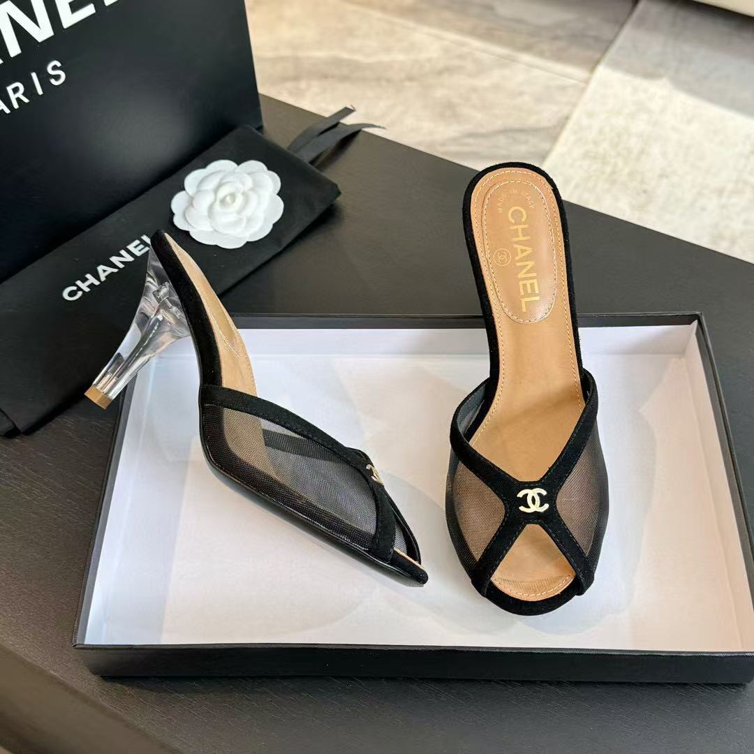 CC TRANSPARENT HIGH HEELS IN BLACK MESH - 39