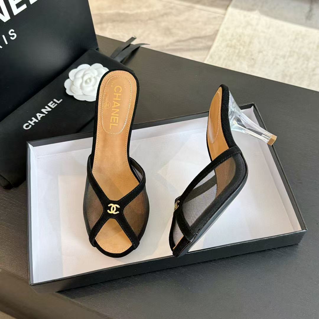 CC TRANSPARENT HIGH HEELS IN BLACK MESH - 39