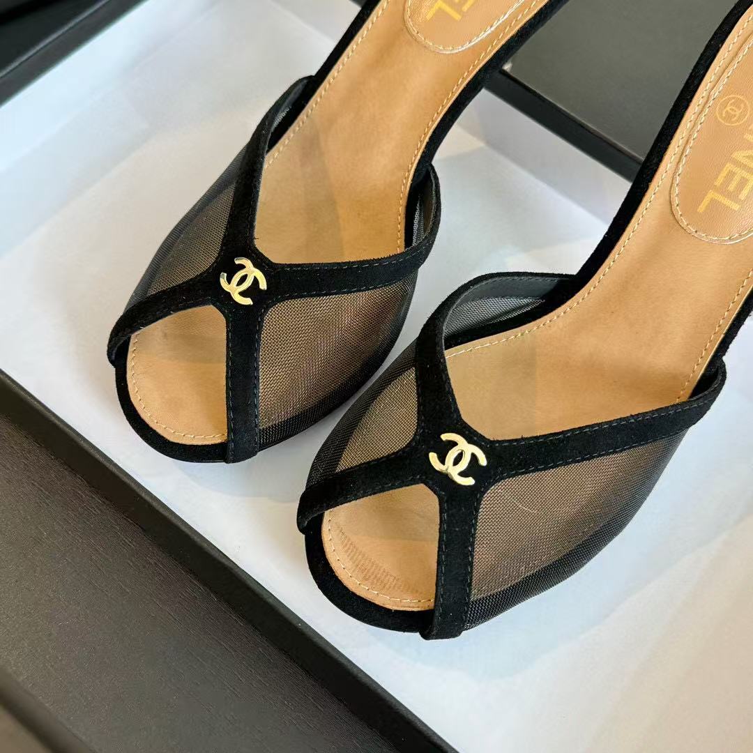 CC TRANSPARENT HIGH HEELS IN BLACK MESH - 39