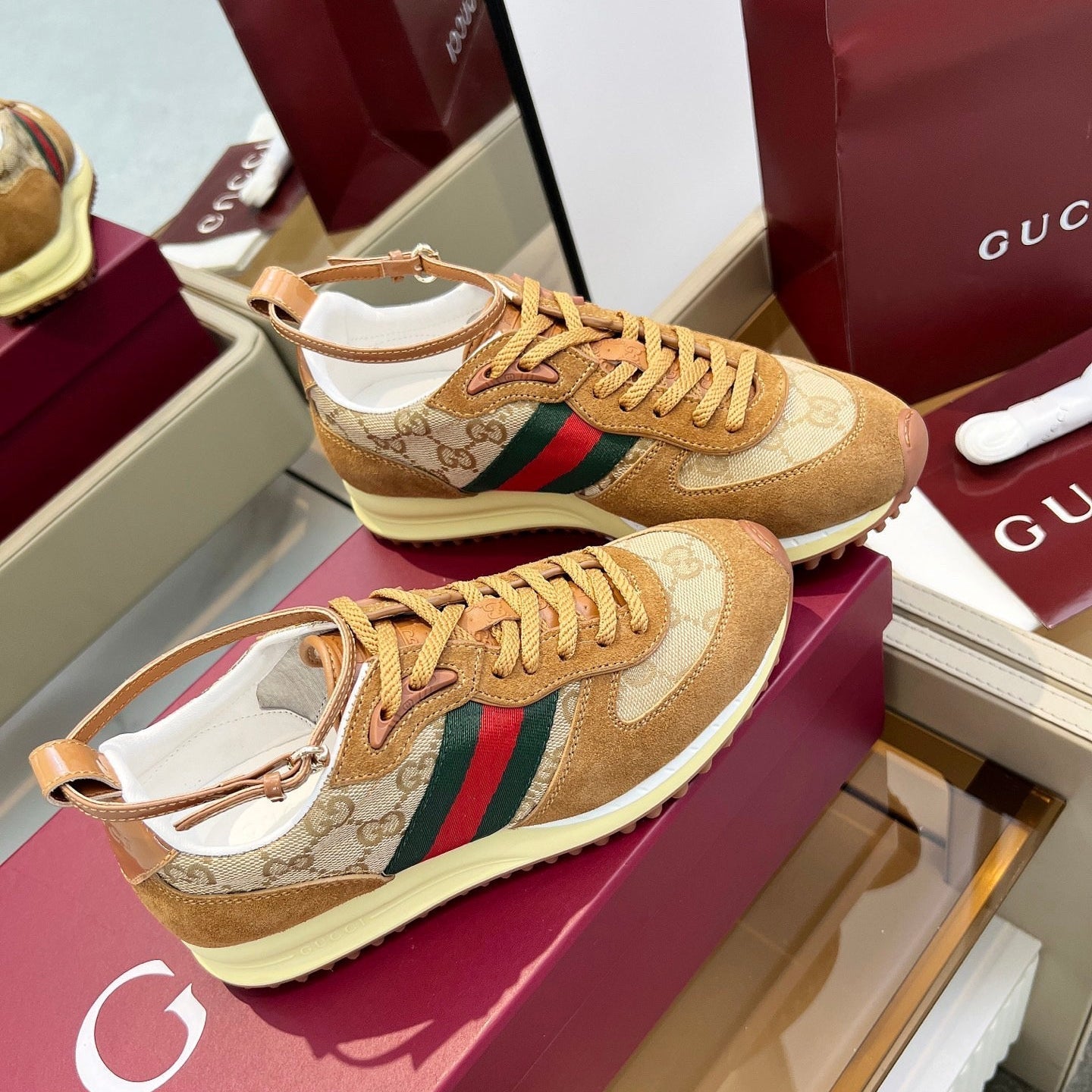 GG SNEAKERS IN BROWN AND BEIGE CANVAS MIX SUEDE - 35