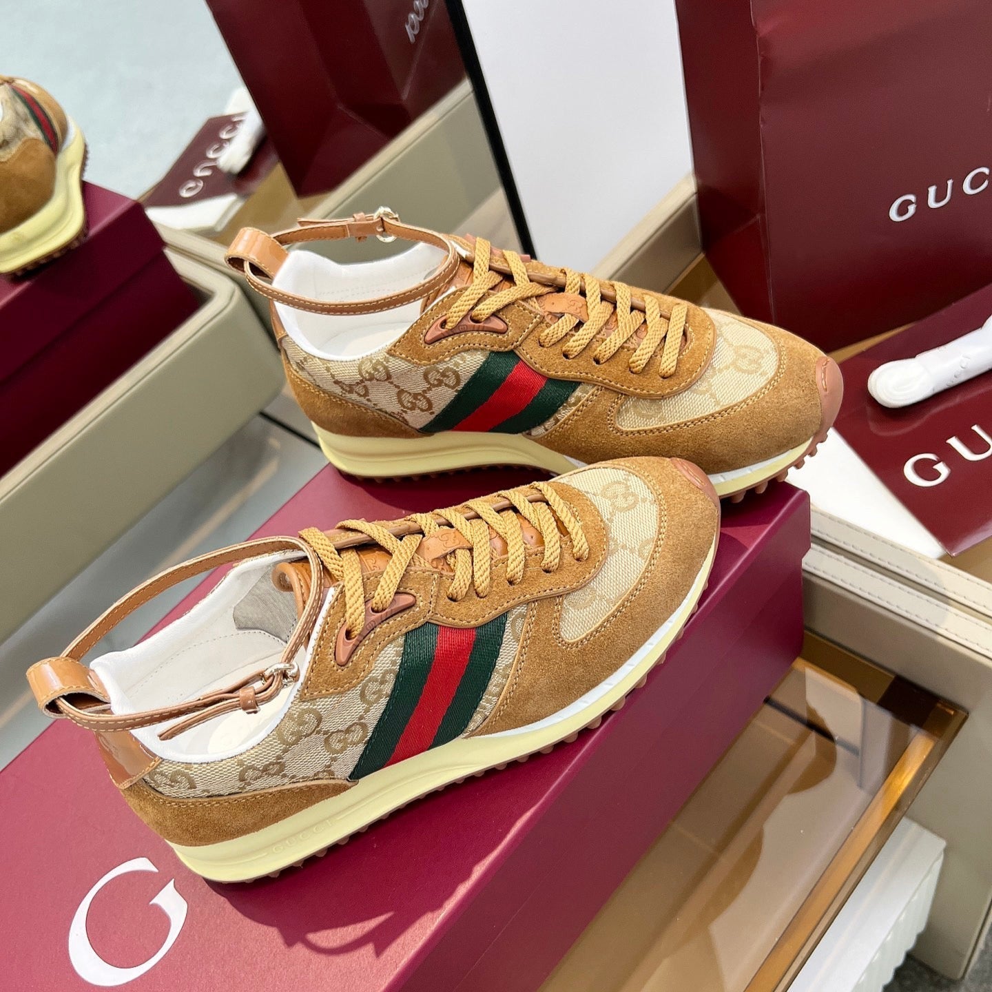 GG SNEAKERS IN BROWN AND BEIGE CANVAS MIX SUEDE - 35