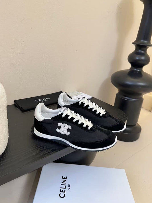 CELINE TRAINRES IN BLACK MIX WHITE SUEDE AND FABRIC - 35