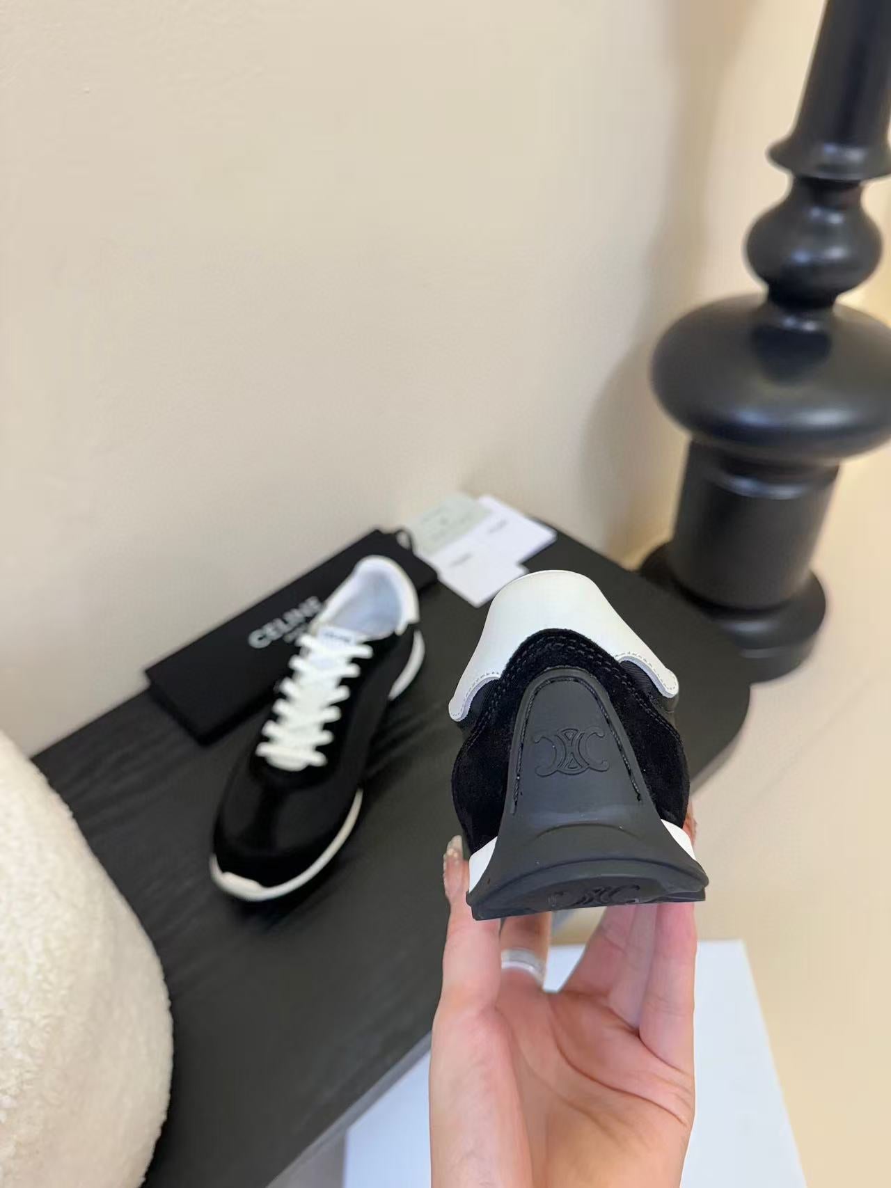 CELINE TRAINRES IN BLACK MIX WHITE SUEDE AND FABRIC - 35
