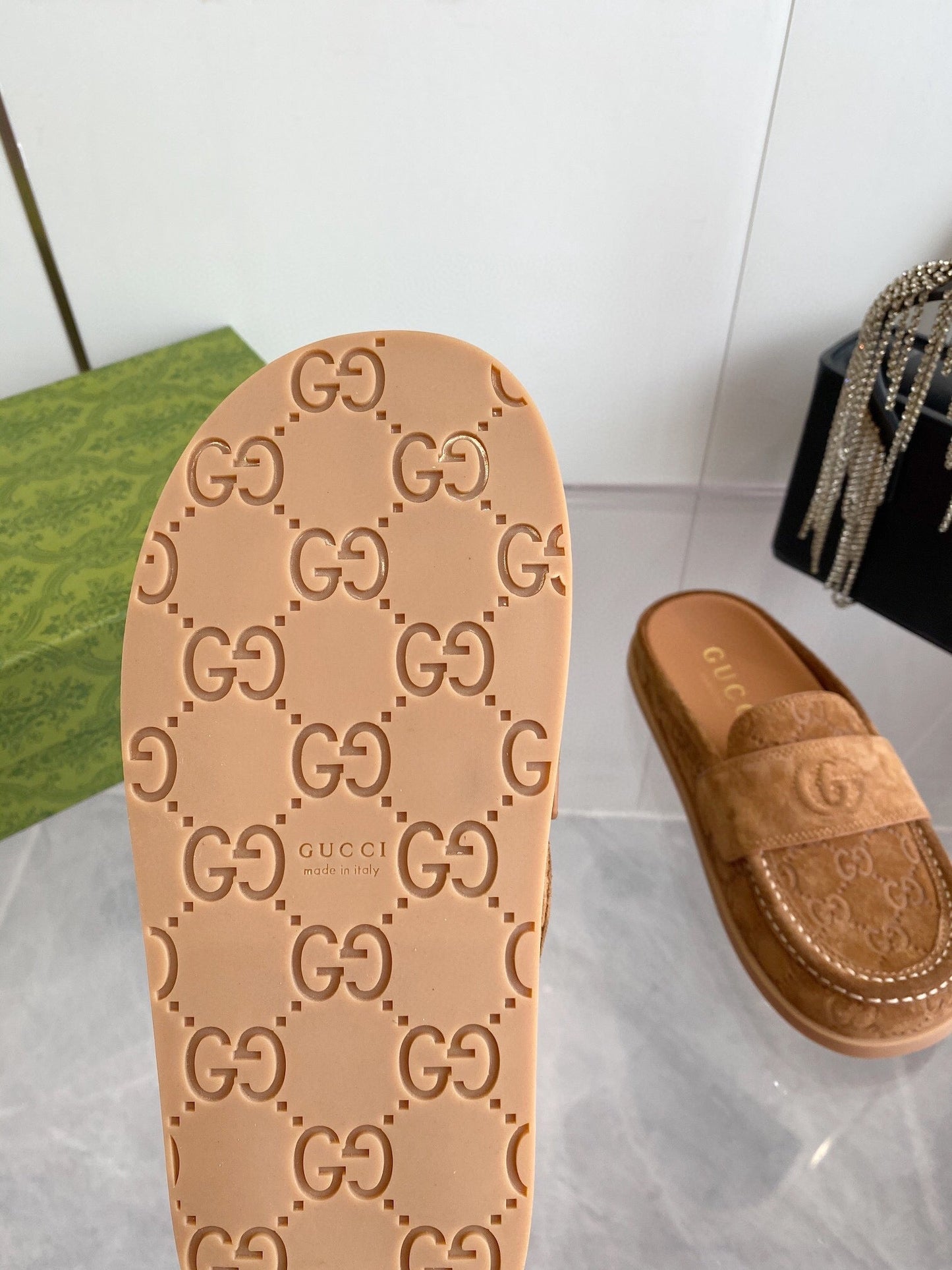 GG LOAFERS IN BROWN MONOGRAM EMBOSSED SUEDE - 35