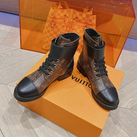 LV BOOTS IN BROWN MONOGRAM CANVAS MIX CALFSKIN - 35