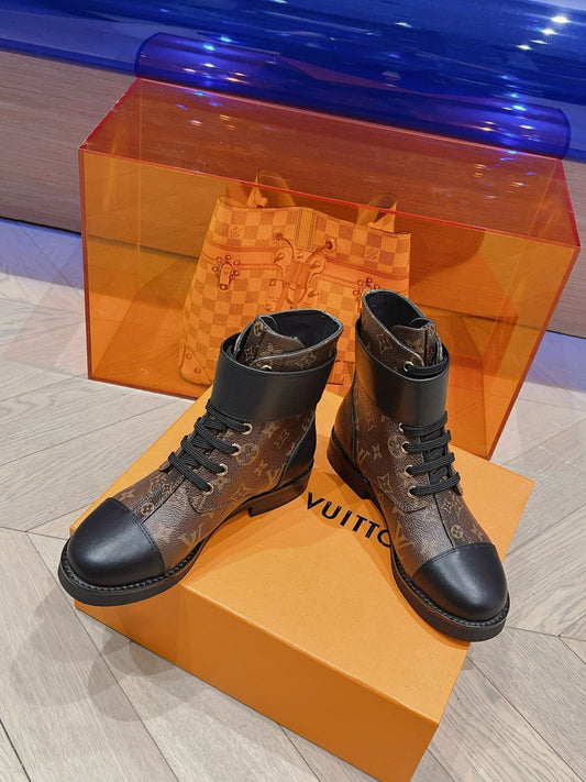 LV BOOTS IN BROWN MONOGRAM CANVAS MIX CALFSKIN - 35