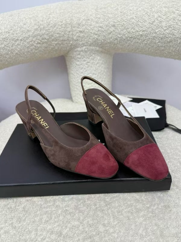 CC SLINGBACK PUMP IN RED MIX BROWN SUEDE - 34
