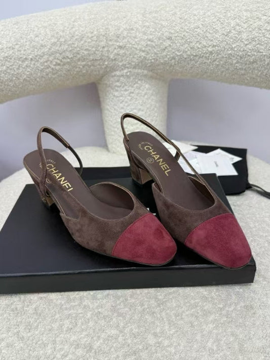 CC SLINGBACK PUMP IN RED MIX BROWN SUEDE - 34