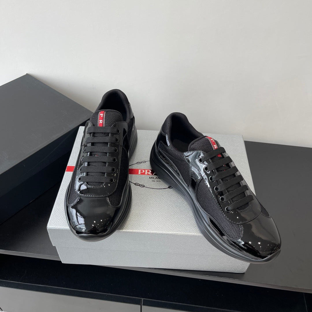PRADA SNEAKER 25S IN BLACK MESH AND PATENT CALFSKIN - 35