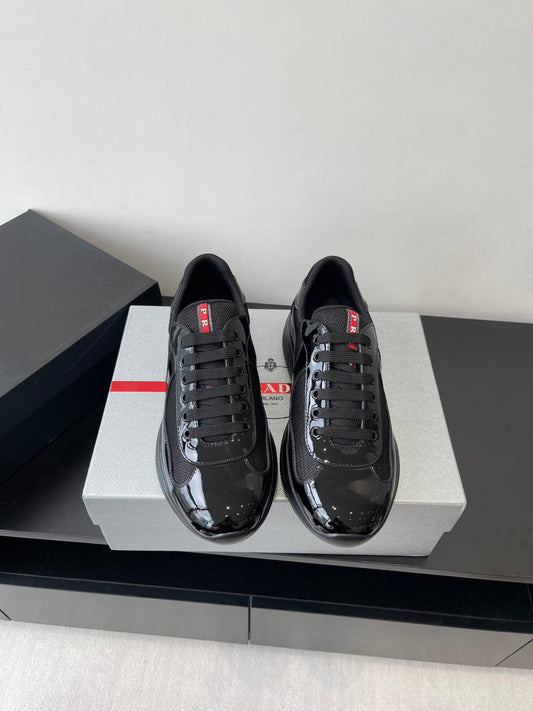 PRADA SNEAKER 25S IN BLACK MESH AND PATENT CALFSKIN - 35