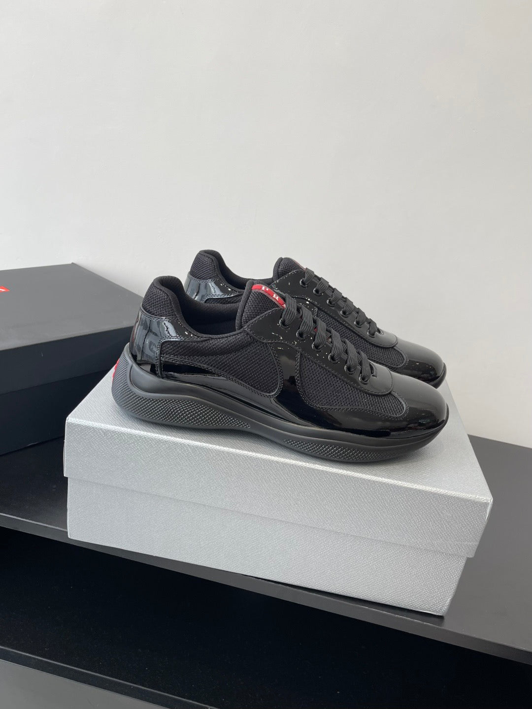 PRADA SNEAKER 25S IN BLACK MESH AND PATENT CALFSKIN - 35