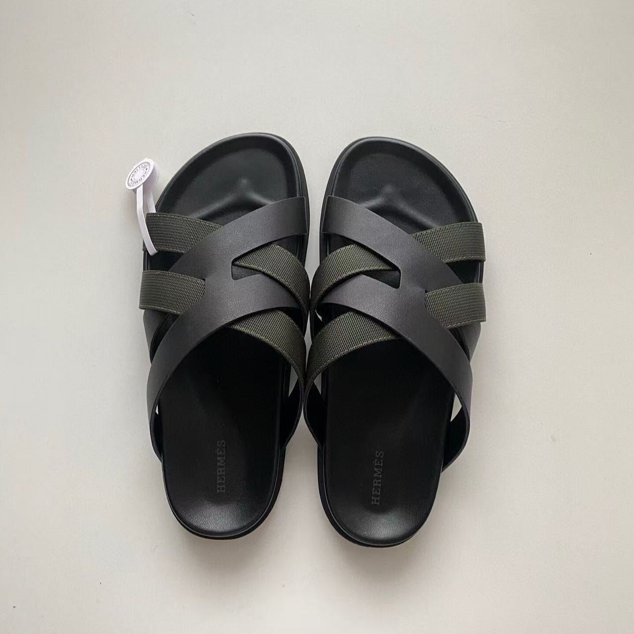 HM SLIDES IN BLACK AND DARK GREEN FABRIC - 38