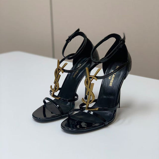 HIGH HEEL SANDALS IN BLACK CALFSKIN GOLD HARDWARE - 35