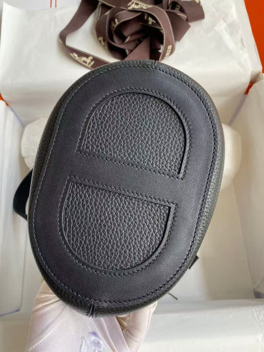 HERMES 25S IN THE LOOP 23 IN BLACK CALFSKIN SILVER HARDWARE TP3