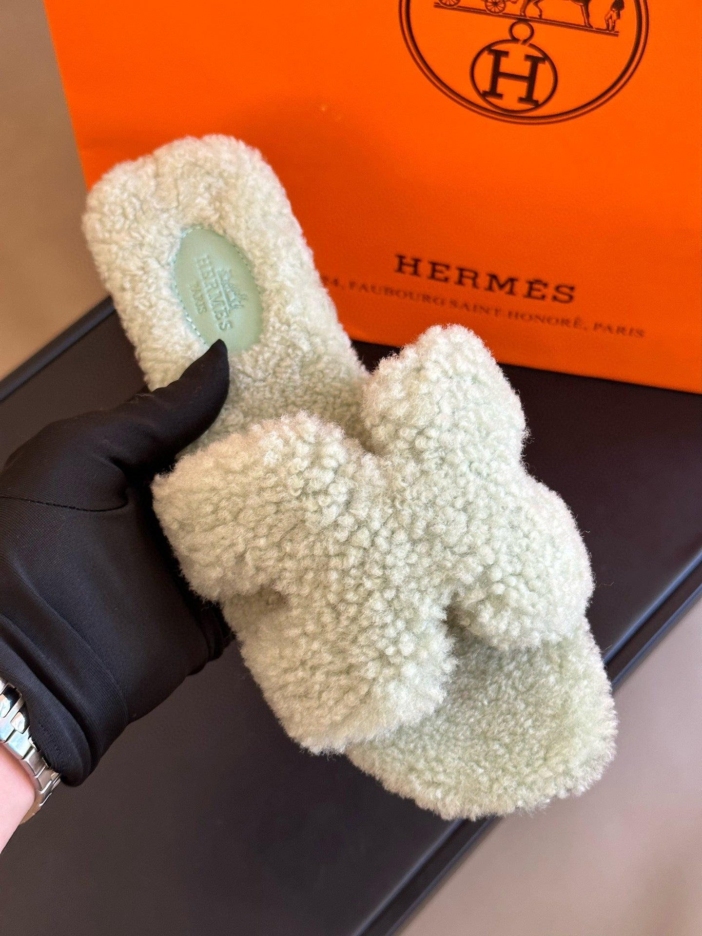 0RAN SANDAL SHEARLING LIGHT GREEN - 35