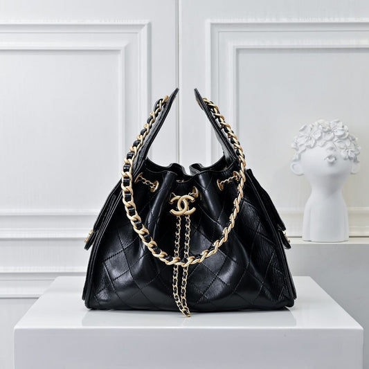 Super Vip 1:1 – Chanel 25 Small Handbag Gold Tone Metal Black 26Cm AS5311 B20304 94305