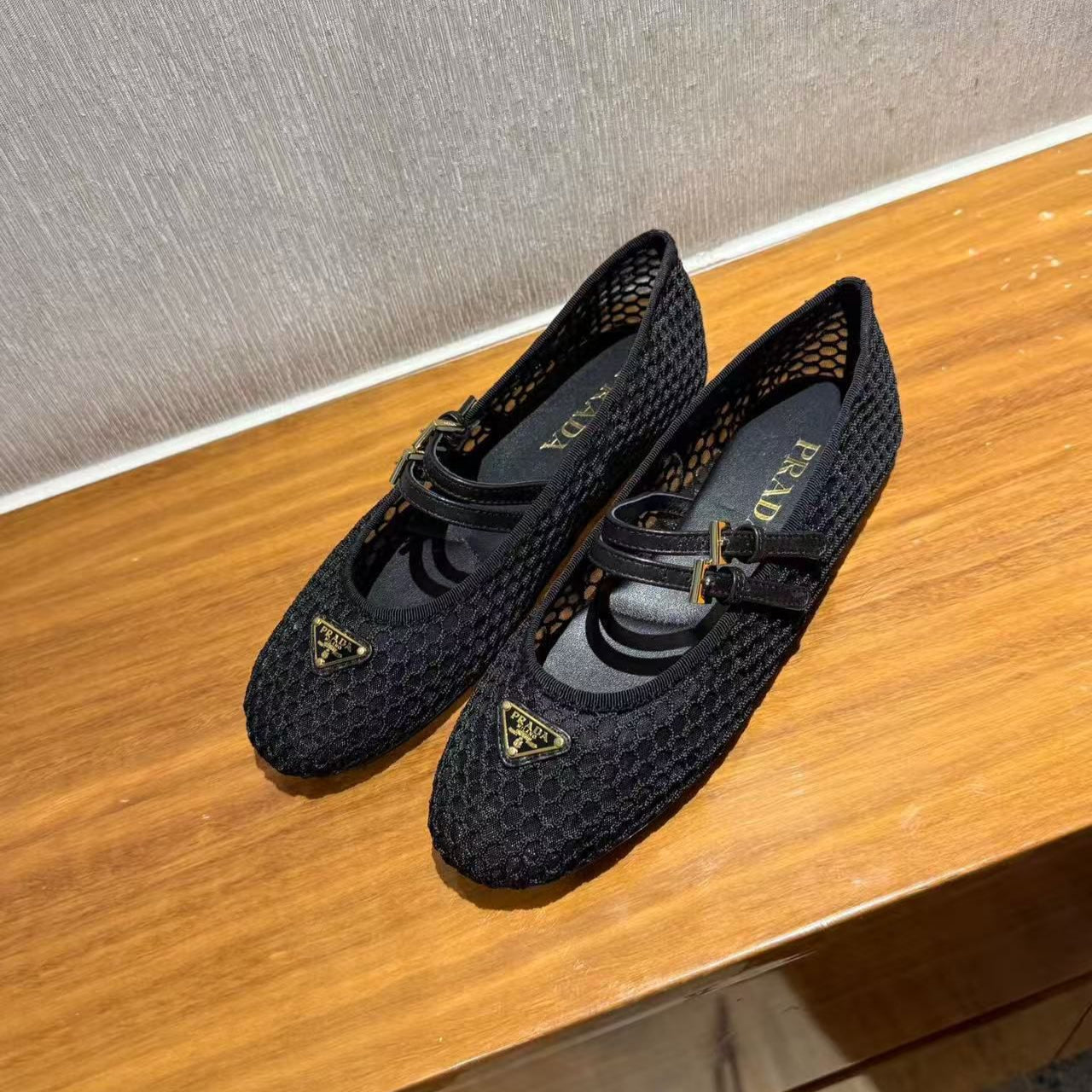 BALLERINAS BALLET FLATS IN BLACK MESH FABRIC - 35