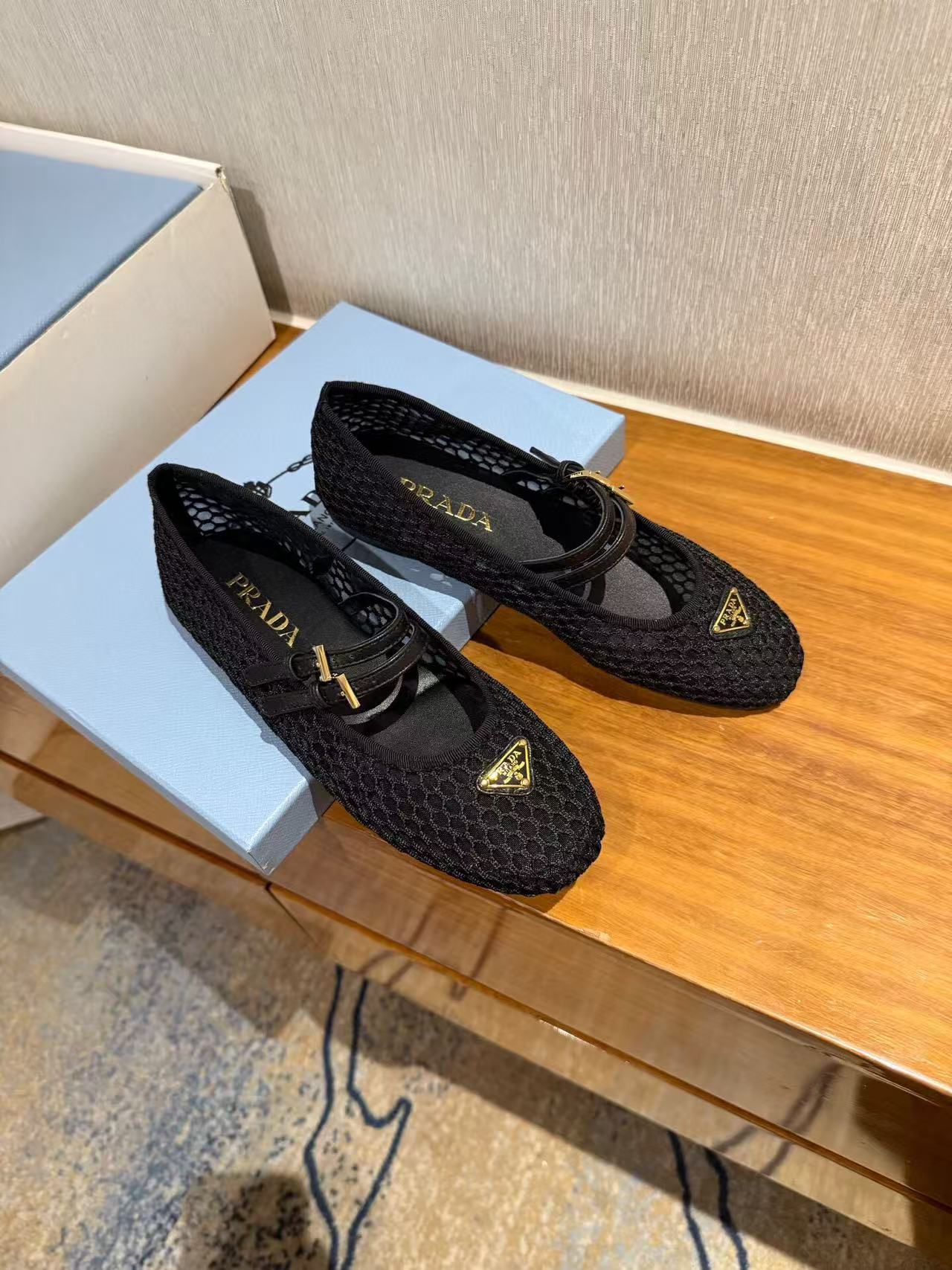 BALLERINAS BALLET FLATS IN BLACK MESH FABRIC - 35