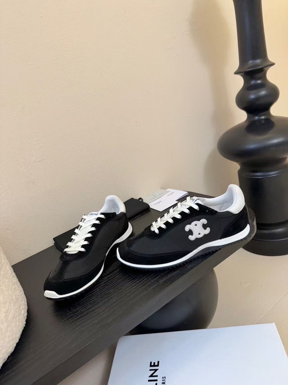 CELINE TRAINRES IN BLACK MIX WHITE SUEDE AND FABRIC - 35