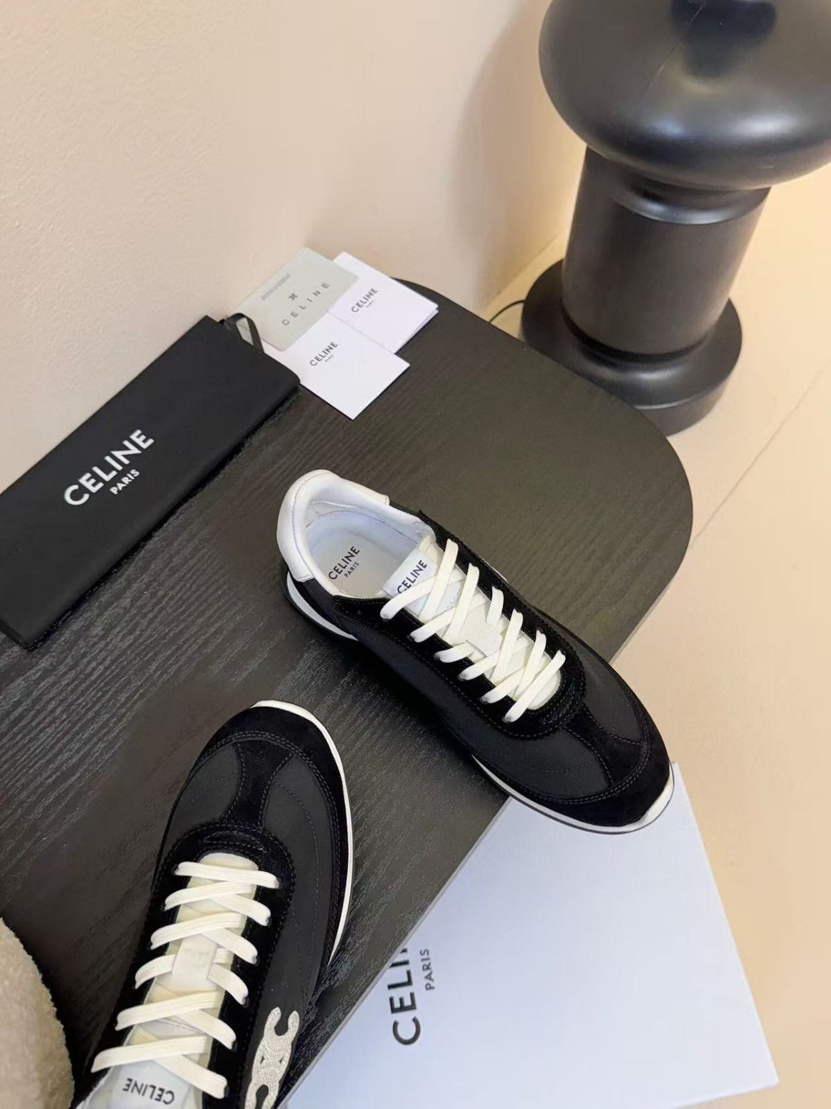 CELINE TRAINRES IN BLACK MIX WHITE SUEDE AND FABRIC - 35
