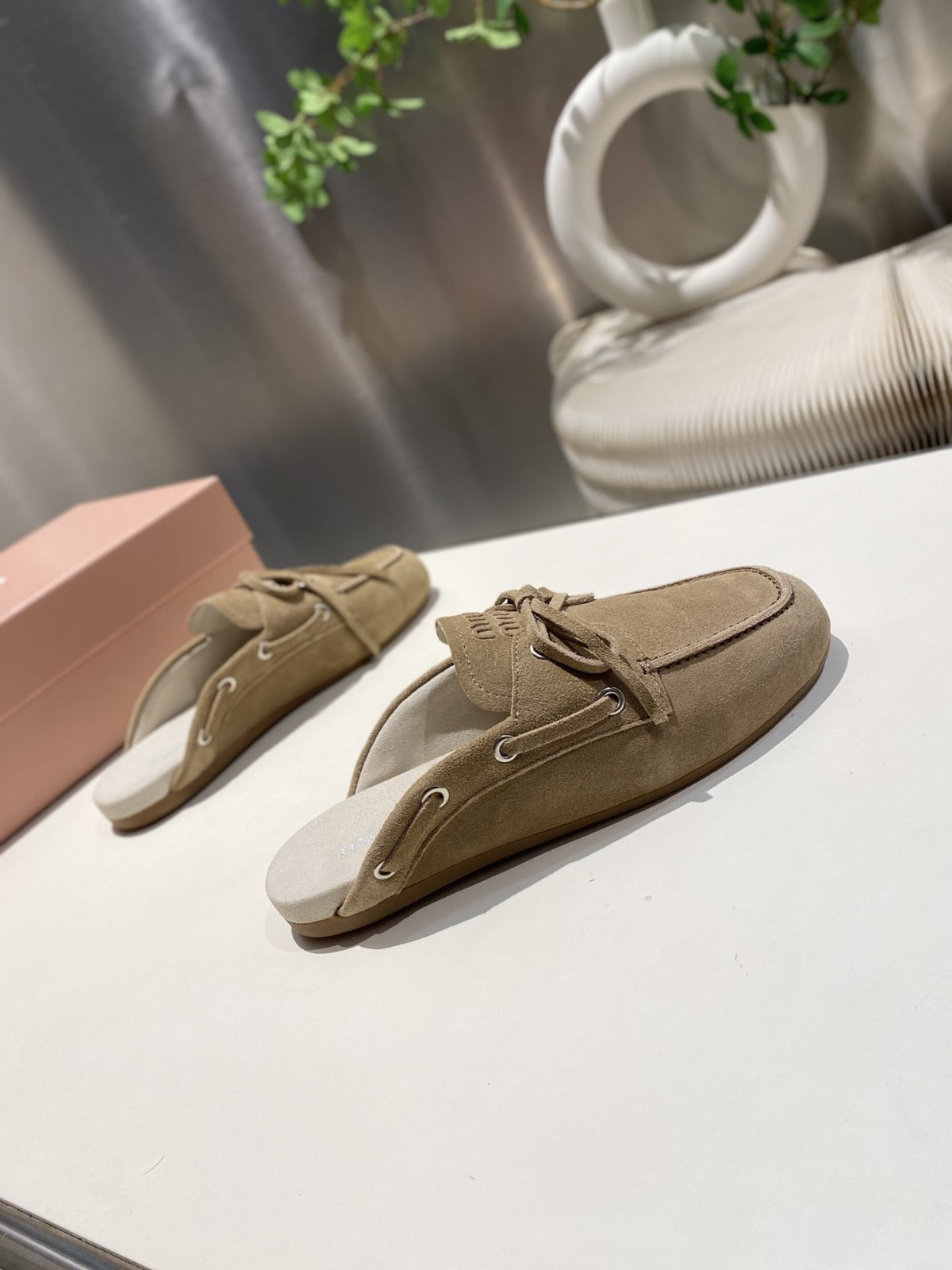 MIU FADED MULE IN LIGHT BROWN ECRU SUEDE - 35
