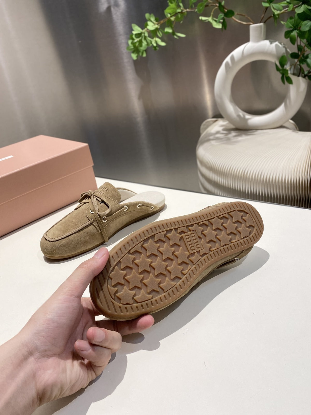 MIU FADED MULE IN LIGHT BROWN ECRU SUEDE - 35