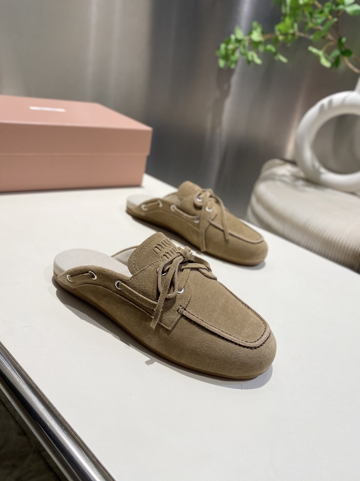 MIU FADED MULE IN LIGHT BROWN ECRU SUEDE - 35