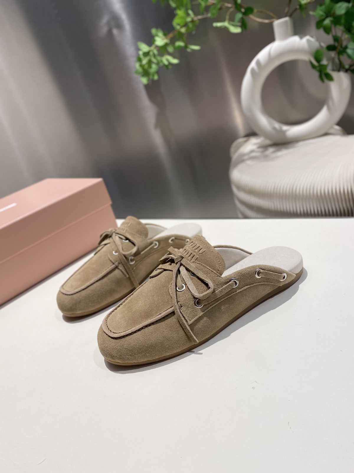 MIU FADED MULE IN LIGHT BROWN ECRU SUEDE - 35