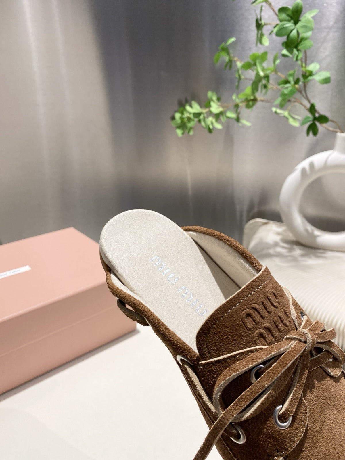 MIU FADED MULE IN BROWN ECRU SUEDE - 35