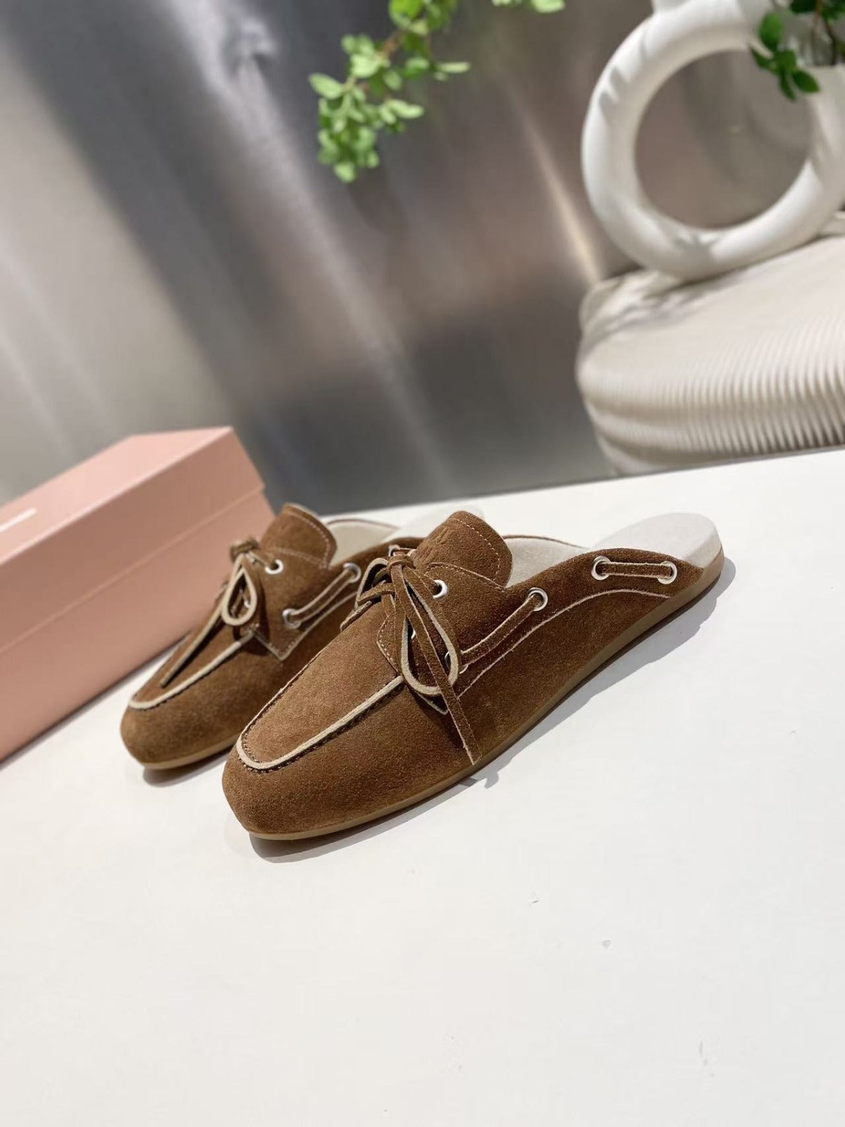 MIU FADED MULE IN BROWN ECRU SUEDE - 35