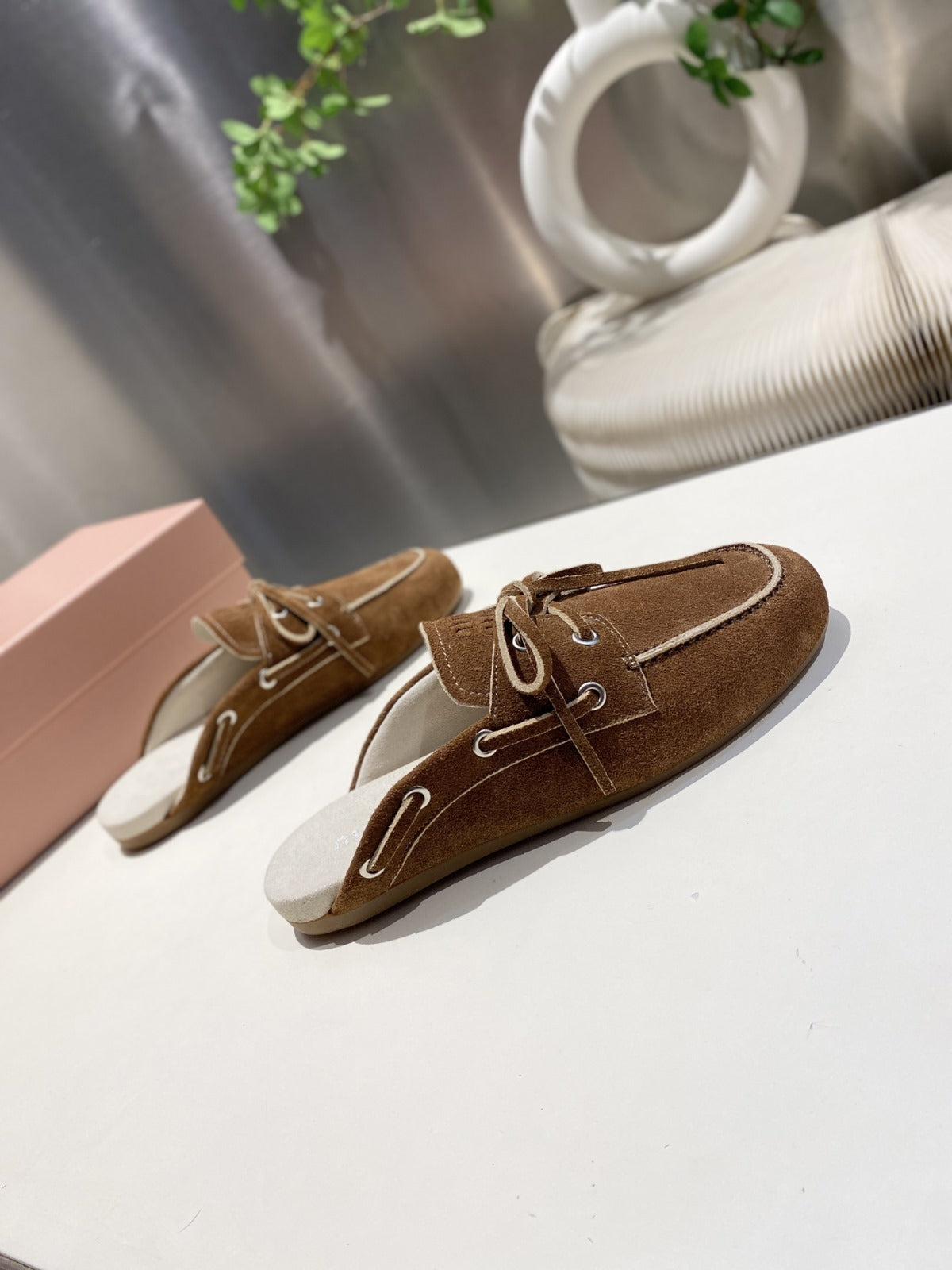 MIU FADED MULE IN BROWN ECRU SUEDE - 35