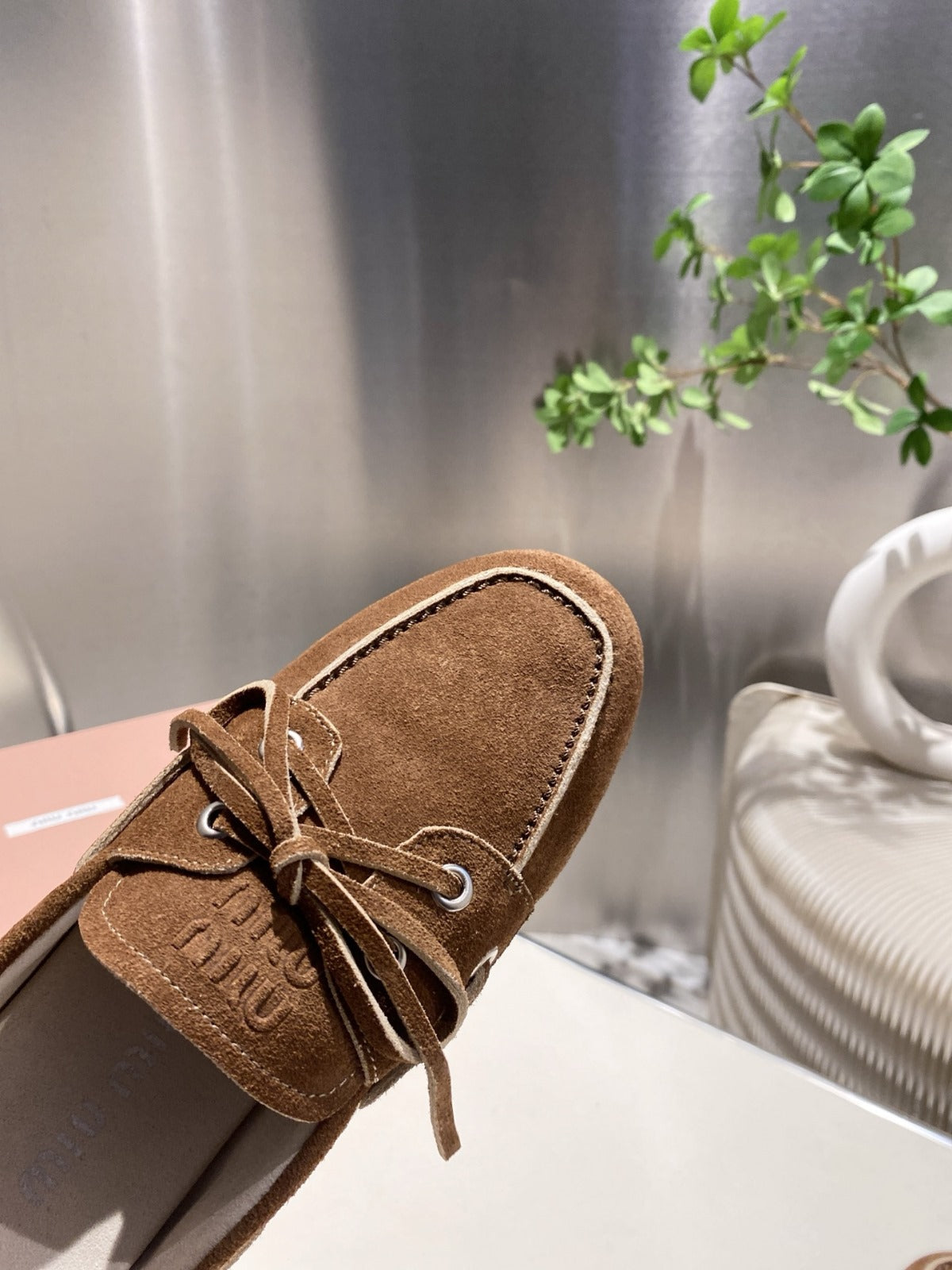 MIU FADED MULE IN BROWN ECRU SUEDE - 35
