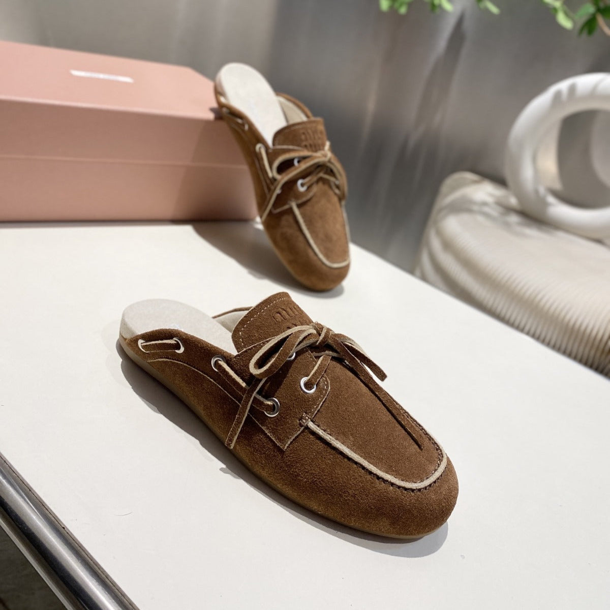 MIU FADED MULE IN BROWN ECRU SUEDE - 35