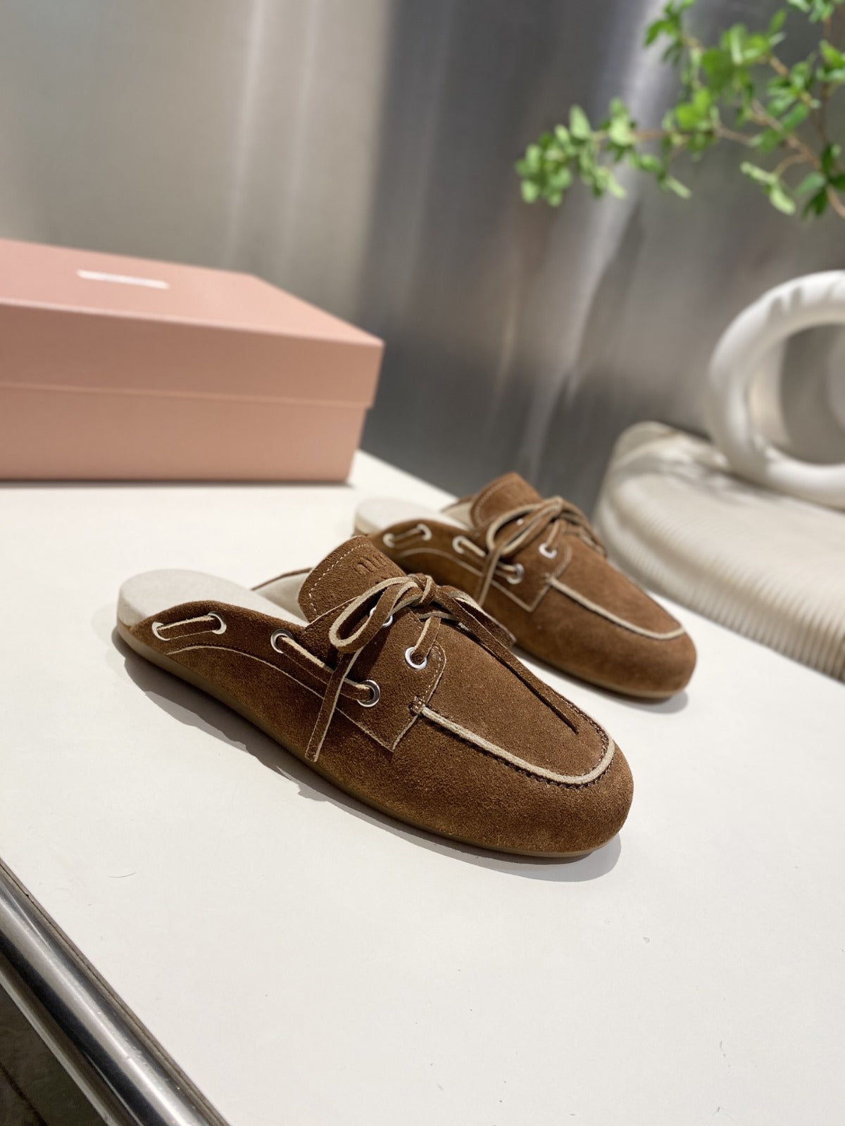 MIU FADED MULE IN BROWN ECRU SUEDE - 35