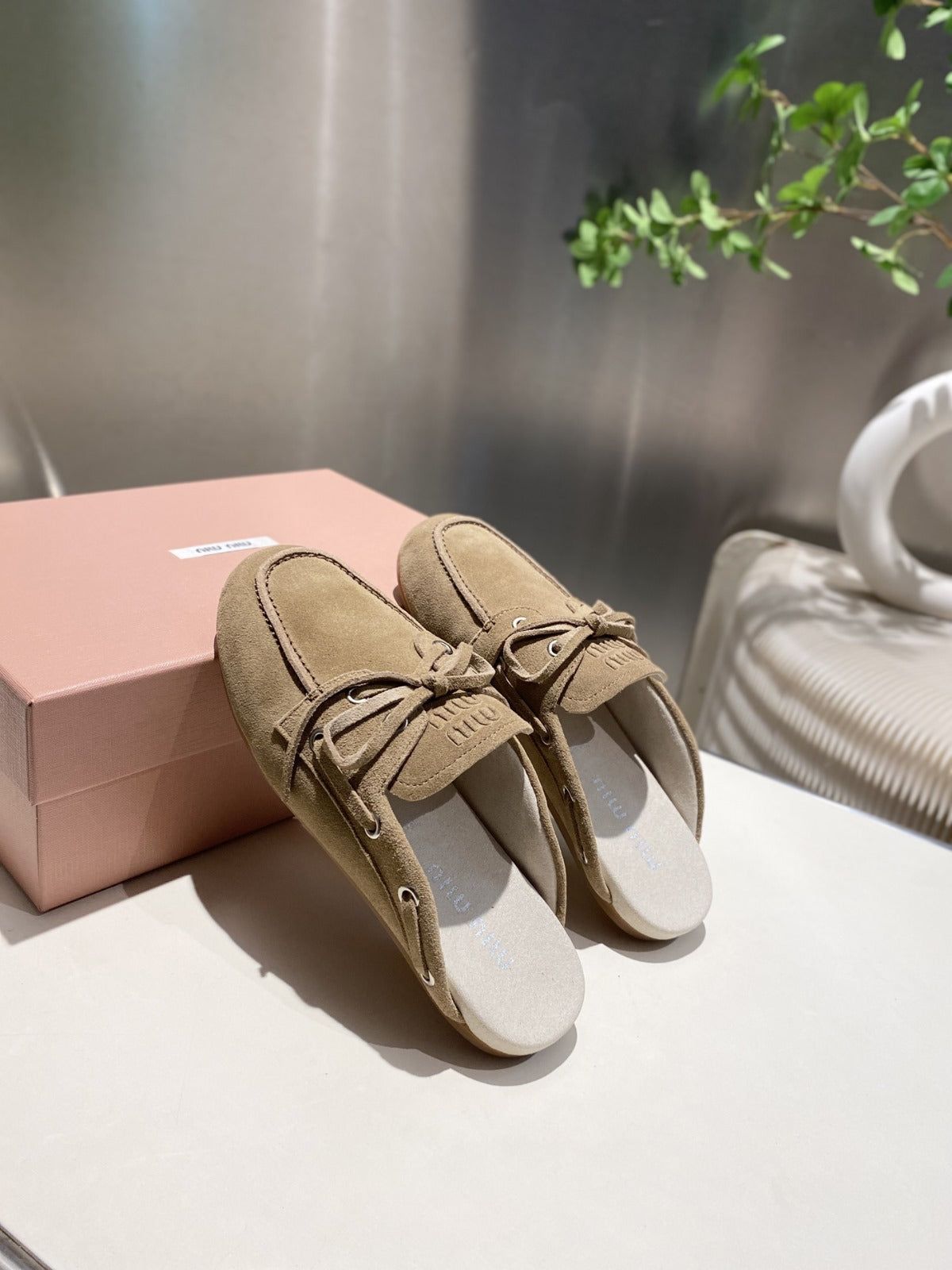 MIU FADED MULE IN LIGHT BROWN ECRU SUEDE - 35