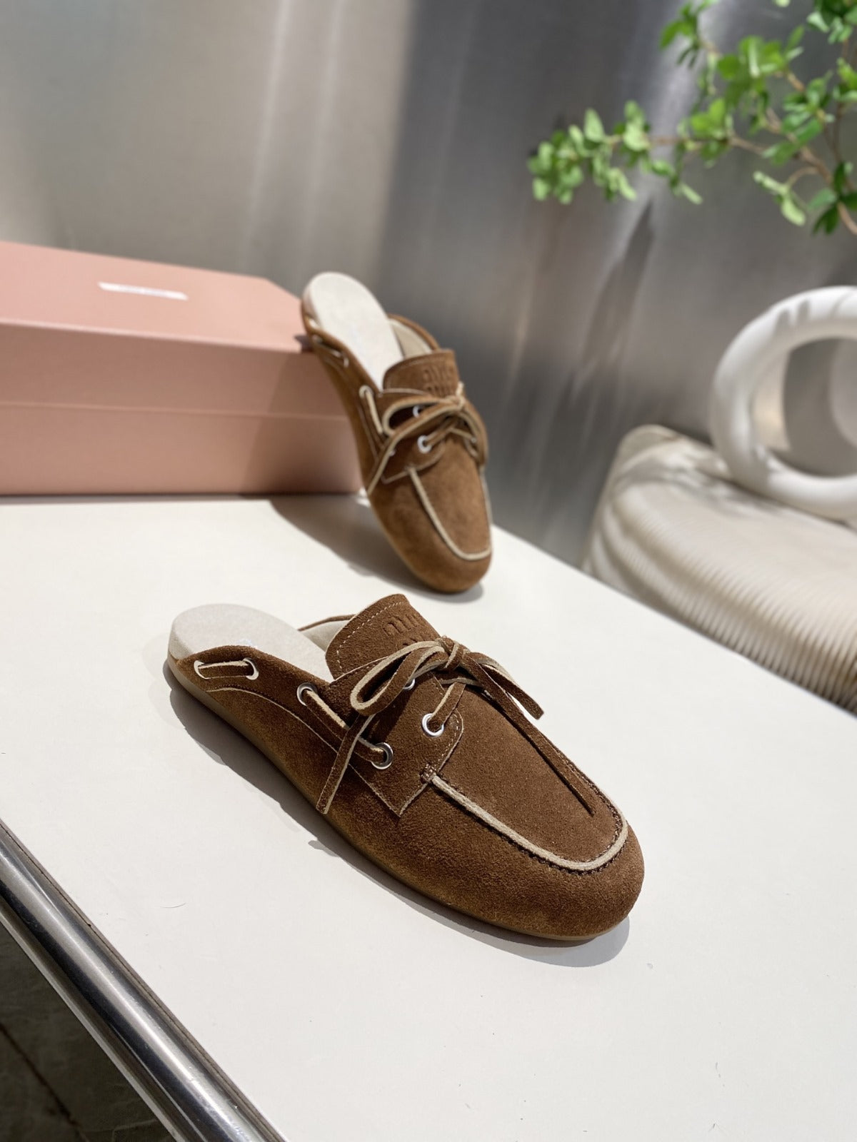 MIU FADED MULE IN BROWN ECRU SUEDE - 35