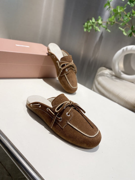 MIU FADED MULE IN BROWN ECRU SUEDE - 35