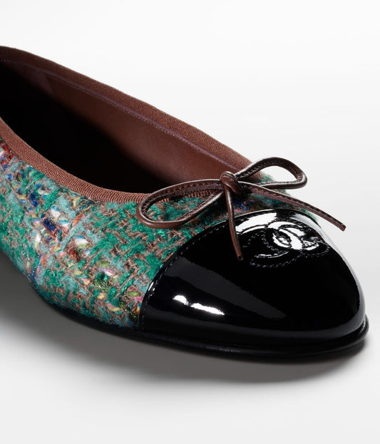 BALLET FLATS DARK GREEN BROWN TWEED - 35