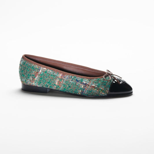 BALLET FLATS DARK GREEN BROWN TWEED - 35