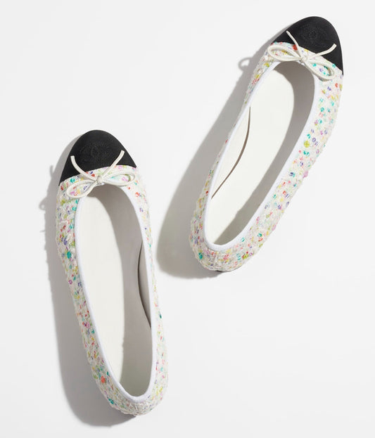 BALLET FLATS ECRU MULTICOLOR BLACK TWEED - 35