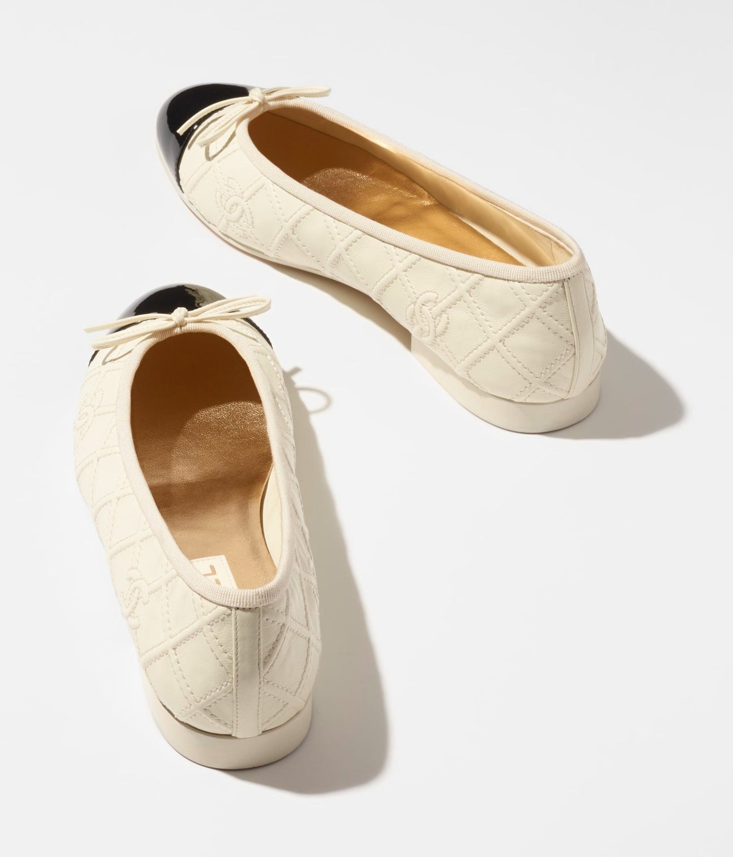BALLET FLATS IVORY BLACK LAMBSKIN - 35