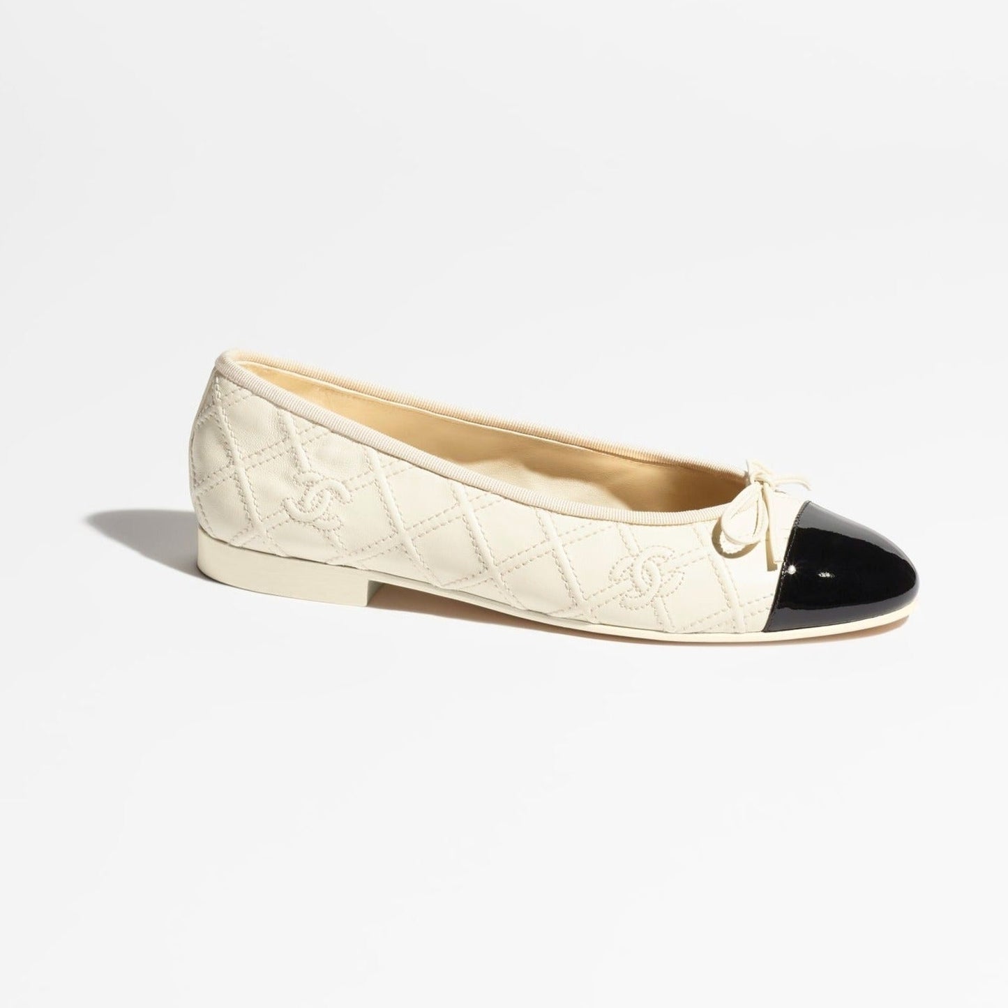 BALLET FLATS IVORY BLACK LAMBSKIN - 35