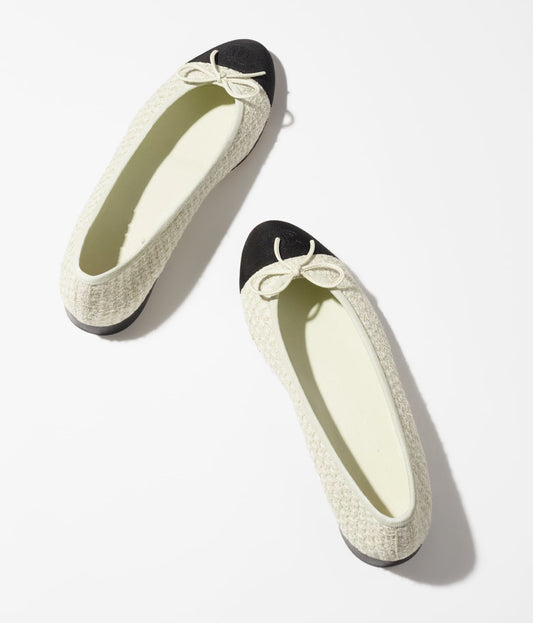 BALLET FLATS LIGHT GRAY WHITE BLACK TWEED - 35