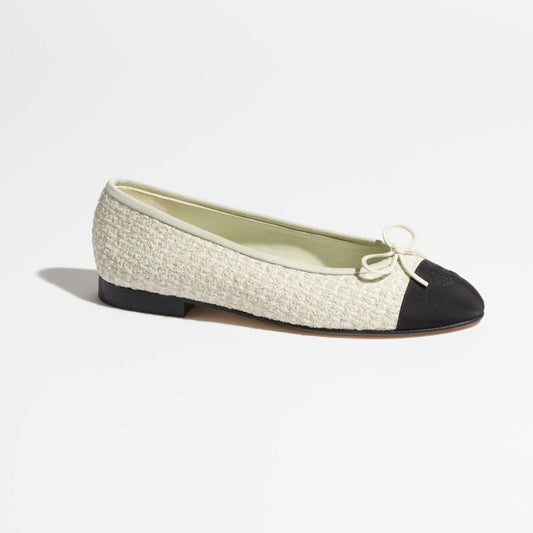 BALLET FLATS LIGHT GRAY WHITE BLACK TWEED - 35