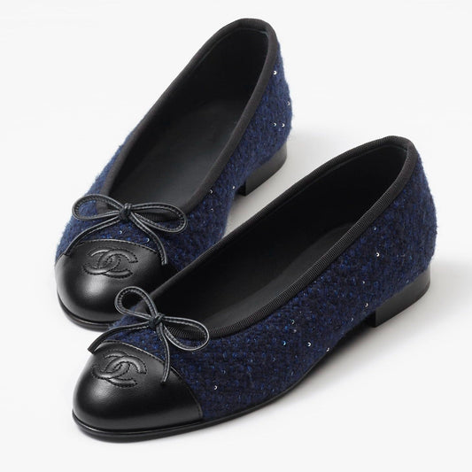 ballet flats navy blue black tweed - 35