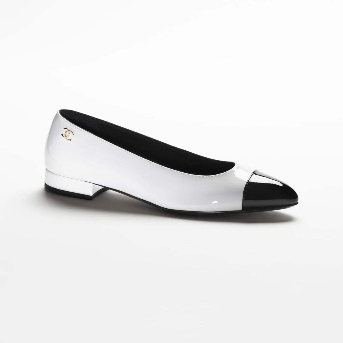 BALLET FLATS WHITE BLACK PATENT CALFSKIN - 35