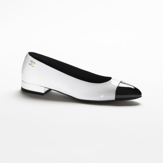 BALLET FLATS WHITE BLACK PATENT CALFSKIN - 35
