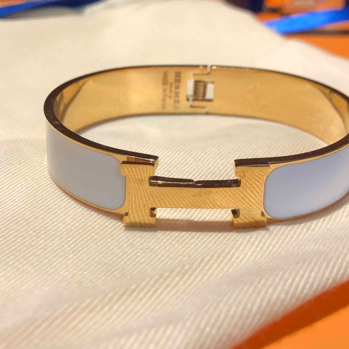 Hermes Clic Clac H Bracelet Gold In Light BlueH